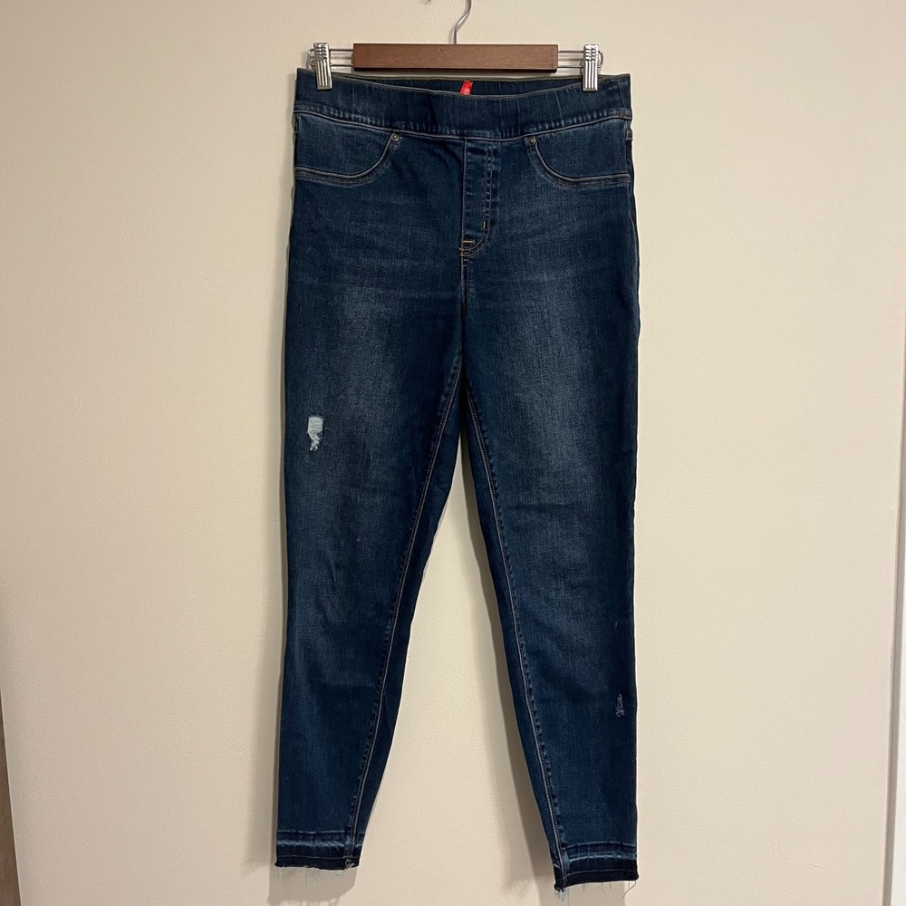 Spanx Jeans Distressed Skinny‎ Jean Denim Raw Hem Stretch High Rise Size Medium
